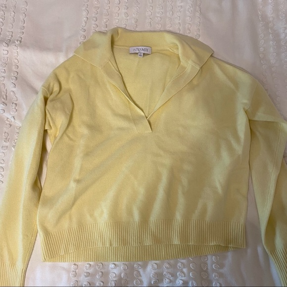 INTERMIX Hillary Cashmere Polo Sweater in Yellow - Picture 4 of 7